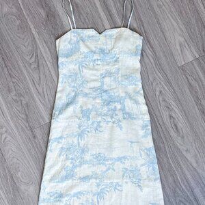 JOIE Corta Off White & Blue Printed 100% Linen Midi dress